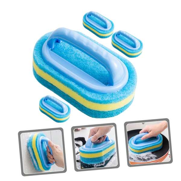 2 Cleaning Sponges With Handle 16.9 X 5.7 X 7.5 Cm, Sponge Brush Kitchen, Multifunctional Kitchen Sponge, Pool Brush, Sponge Brush Magic Pool