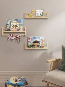 2 Pezzi di scaffali da parete sospesi, scaffali da parete, decorazione per la nursery per bambini, scaffali da parete in legno massiccio per libri, giocattoli e archiviazione di decorazioni