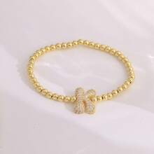 1pc, 18k Gold Plated A-Z Initial Bubble Bracelet Classic Fashion CZ Pave Charm Beads Stretch Design Gift