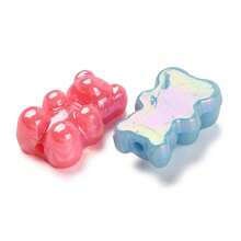 50 piezas de cuentas acrílicas opacas de oso, con baño de color AB, de colores mezclados, de 18x11x7mm, con orificio de 1,4mm, para collares, pulseras y suministros de joyería