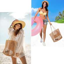 Bolsa de playa plegable, bolso de mano de red de malla, bolso de hombro de mujer de malla de nailon, bolso de viaje con patrón de juego para viajes al aire libre de verano, adecuado para natación, escenas de deportes acuáticos, se puede usar para almacenamiento de viajes, almacenamiento de maquillaje, almacenamiento de flores para el escritorio de la cocina, el dormitorio, el baño, la sala de estar, papelería decorable, toallas, cosméticos, sujetadores, libros, bolsos, medicamentos, edredones de algodón, objetos, ropa, postales, artículos de tocador, ropa sucia, zapatos varias cosas