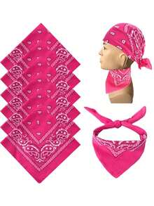 1pc Unisex Cashew Print 21.65" X 21.65" Bandana, Versatile For Outdoor Cycling, Neck Warmer, Headwrap For Dress - Hot Pink - View 2