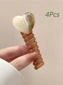 1 Peça/4 Peças/1 Conjunto Conjunto Fofo de Grampos de Cabelo Trança de Bolha - Grampos de Cabelo com Formato de Coração e Cordão de Telefone para Meninas, Adolescentes, Mulheres | Dia dos Namorados, Encontros, Festa, Acessórios Escolares