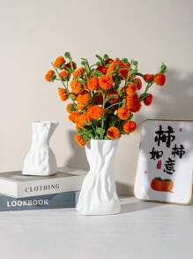 1pc Lightweight Ceramic-Look Plastic Vase - Asymmetric Design White Vase, Suitable For Home And Cafe Decor, Bedroom Modern White Vase, Easy-Clean Surface Ideal For Displaying Dried Flowers, Fresh Flowers Or Artistic Floral Arrangements, Desktop Decor, Boho Chic Home Decor, Home Office Decor, Holiday Decor Gift, Birthday Graduation