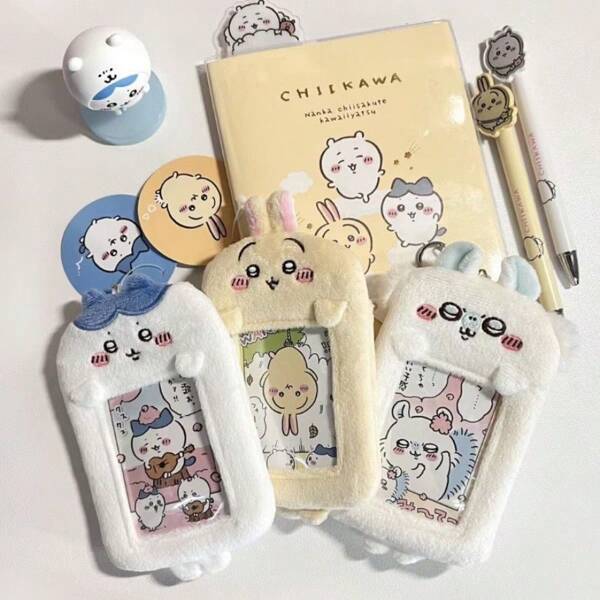Colgante estilo Ins, bolsillo lindo para tarjetas con peluche de Hachiware, Usagi, Momon, puede sostener tarjetas de comida, polaroids, tarjetas pequeñas, colgante para exhibir fotos