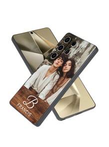 1 pieza Funda de teléfono suave y negra personalizada con foto de San Valentín/parejas/niños/mascotas, con texto/firma personalizada, compatible con iPhone 16/16 Pro/16 Plus/16 Pro Max, S25 Ultra y talla grande, regalo empresarial de alta gama, ideal para líderes, amigos, padres, madres, novios y novias