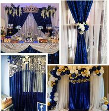 2Pcs 2Ft X 8Ft Navy Blue Sequin Backdrop Curtain - Events & Photography - Navy Blue - View 5