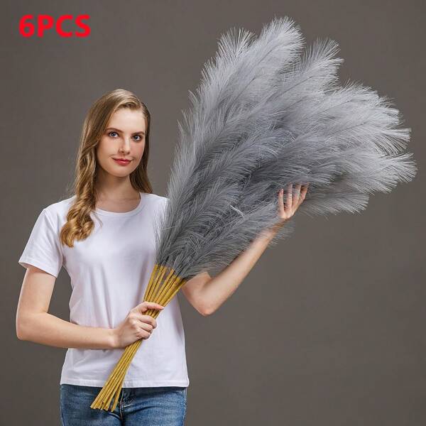 Artificial Flowers 6 Pieces, 38-Inch Pampas Grass Decoration, Suitable For Bohemian Style Home Decoration And Wedding Floral Arrangements And Filler For Vases, Christmas And Halloween, Very Suitable For Holiday Decorations