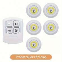 [Remote LED Punk Lights] 5pcs Cordless LED Punk Light Set - Remote Controlled, Magnetic Stick-On Night Lights For Hallway, Bathroom, Bedroom, Kitchen, Cabinet, And Stairs Home Decor With Easy Installation - 5pcs - View 2