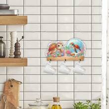 1pc DIY Diamond Art Key Organizers Wall Mount With 3 Hooks - Turtles And Dolphins Patterns Wooden Wall Decorative Key Hanger, Special Shape Crystal Rhinestone Diamond Painting Key Holder For Wall, Entryway, Front Door, Hallway, Office, Easy Installation Key Rack For Housewarming Gifts For Friends And Family