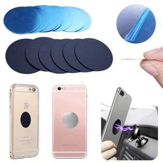 10 pezzi, piastre metalliche nere e argento magnetiche, dischetti metallici adesivi ultra sottili e rotondi per cover di telefono creative e supporti auto, non magnetici