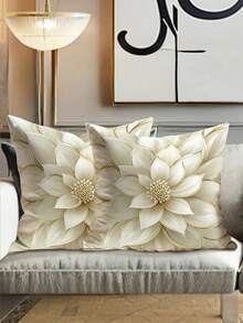 1/2/4pcs Elegant Ivory & Gold Floral Print Pillow Covers, Zippered, Machine Washable, Suitable For Living Room, Bedroom, Sofa Or Bed Decor (Pillow Insert Not Included), Autumn Decor, Room Decoration - White - View 2