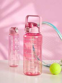 1 pieza Botella de agua de 2000ml o 750ml con flujo de agua rápido y a prueba de fugas, botellas de agua para fitness, gimnasio, exteriores, oficina, vuelta al cole (Rosa) con marcador y pajita, jarra de agua de gran capacidad, Artículos esenciales para un viaje de verano a la playa