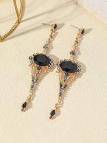 1 Pair Elegant Luxury Full Diamond Long Dangle Earrings, Suitable For Women To Wear On Important Occasions