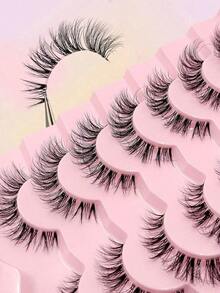 7 Pairs Natural Messy Cat Eye False Eyelashes, Transparent Band, Cat Eye Makeup Effect, Thin & Long, Extended Outer Corner, Soft & Natural Looking False Lashes - Lông mi mèo 10 - Xem 6