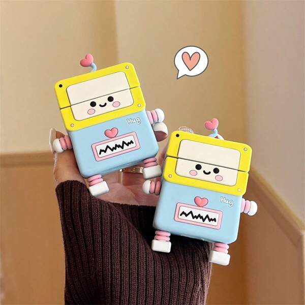 1 Stück kreative Cartoon Patchwork Herz-förmige Roboter Weiche Silikon Anti-Drop Kopfhörer Hülle, kompatibel mit Apple 1./2./3.rd/Pro/ Pro 2. Generation Schutzhülle, einzigartiges Design