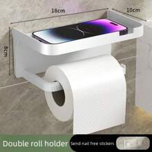 1pc Wall-Mounted Toilet Paper Holder With Storage Shelf - Black, Self-Adhesive, No-Drill Design For Bathroom, Kitchen, Or Hotel - Ideal For Holding Toilet Paper, Phone, And Accessories, Accessory Holder Modern Wall Shelf Durable Plastic, Toilet Paper Holder Back To School
