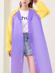 1 件女式全长连帽雨衣，一体式设计，适用于摩托车/自行车雨披，成人户外雨衣 - 彩色 - 查看 5