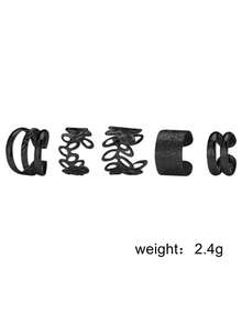 5 件复古时尚可调节夹式耳环套装，适合女孩，非穿孔耳夹 - 黑色 - 查看 4