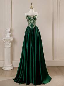 Rolarold 新年高贵奢华露肩蕾丝贴花宫廷风A字舞会礼服，优雅正式晚宴舞会礼服，适合毕业典礼、晚宴、婚礼宾客穿着