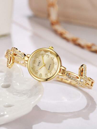 SOKI SOKI 国庆节 1 件时尚小巧清晰款式套装手链女士手表复古奢华时尚简约优雅轻奢优雅百搭女士石英表适合日常佩戴感恩节、万圣节、圣诞节、生日派对、斋月，也是完美的礼物