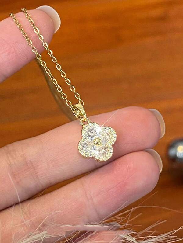 1pc Flower Pendant Necklace Women Gold Plated Zirconia Chain Necklace Party Jewelry Gift For Girlfriend BBF Couple Lover