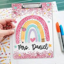 1pc Personalized Teacher Appreciation Gifts, Custom Rainbow Clipboard, Teacher Name Clipboard, Back To School, End Of Year School Gift,Monogram Teacher Clipboards,Cute Classroom Accessory