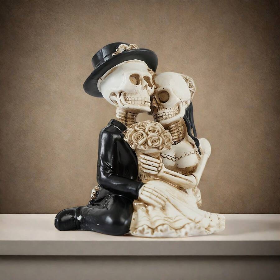 Skeleton Couple Statue - Gothic Bride And Groom Figurines For Indoor/Outdoor Display, Home Decor For Halloween Halloween Decor Fall Decor Room Decor - Multicolor - View 1