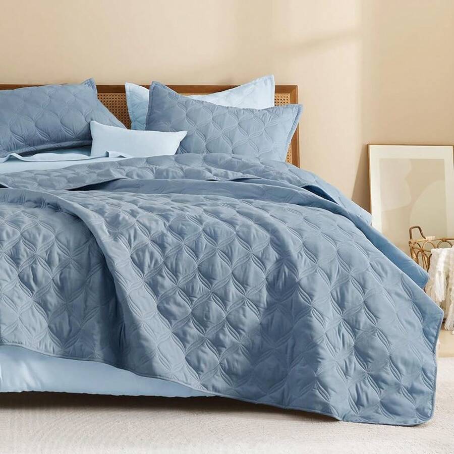Size Quilt Bedding Set Teal - Full Lightweight Comforter Bedspreads & Coverlets Turquoise - Bedding Cover Bed Decor All Season - 3 Pieces (1 Quilt, 2 Pillowcases) - 10-灰藍色 - 查看 1