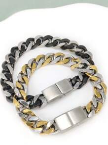 1pc Men's Thick Chain Two-Tone Bracelet, Fashionable Daily Wear Gift