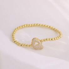 1pc, 18k Gold Plated A-Z Initial Bubble Bracelet Classic Fashion CZ Pave Charm Beads Stretch Design Gift