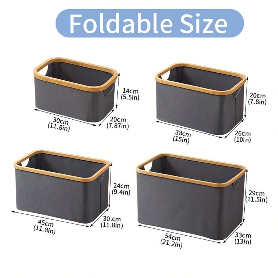 1pc Uncovered Fabric Foldable Handled Storage Basket, Tabletop Desktop Organizer Bin For Bedroom Laundry Closet, Large Capacity Toy Clothing Container With Portable Design - Grey - View 1