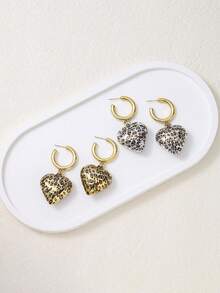 1 对复古风格豹纹心形吊坠耳环，时尚夸张的女士耳环，适合派对佩戴