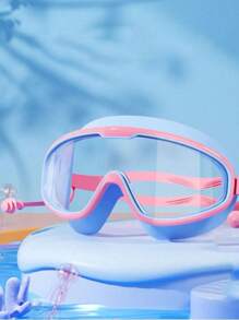 1 pieza Gafas de natación antivaho HD con marco grande para niños de 3 a 10 años, resistentes al agua, transparentes y cómodas, sin estrangulamiento de ojos, gafas de una sola pieza con tapones de silicona, adecuadas para natación y buceo infantil
