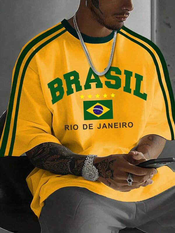 Casual Young Brazilian Pop Culture Graphic Loose Street T-Shirt