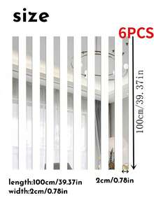 6pcs 1m/39.37in DIY Ceiling Edge Mirror Strip Self-Adhesive Acrylic Art Wall Tile Stickers Decor 3D Wall Stickers Decoration TV Background - Multicolor - View 4