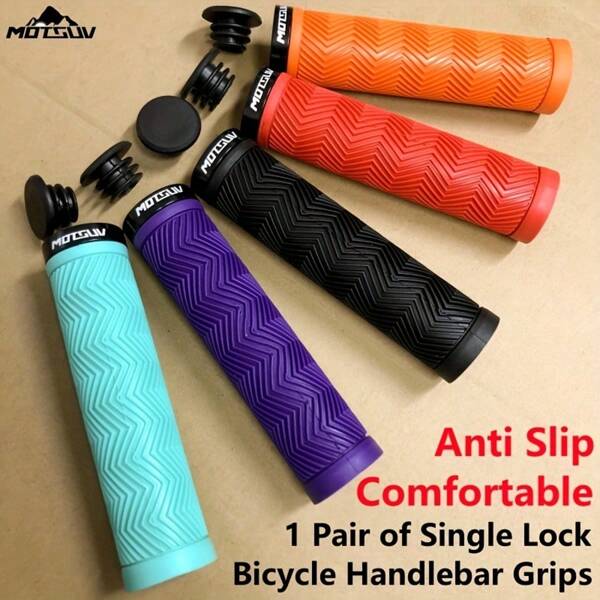 1 Coppia di impugnature per manubrio di bicicletta, maniglie per mountain bike, copertura per manubrio con bloccaggio monolatero, impugnature in gomma a doppia densità con superficie gommata per comfort e antiscivolo, migliora il controllo della bicicletta, accessori per cicloturismo all'aperto, parti di bicicletta MOTSUV