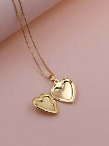 1pc New Nordic Style Retro Lace Hollow Heart Ribbon Photo Locket Pendant Copper Photo Album Box Necklace, Women Jewelry - Love Photo Box Pendant Necklace - View 2