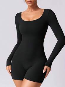 NcmRyu 1pc Women Sexy Elastic Long Sleeve Shorts - màu đen - Xem 5