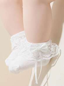 3 Pairs Of Girls' Spring And Summer White Princess Style Lace Mesh Breathable Lace Socks With Bow Accessories Sweet And Suitable For Daily Life Or Gatherings