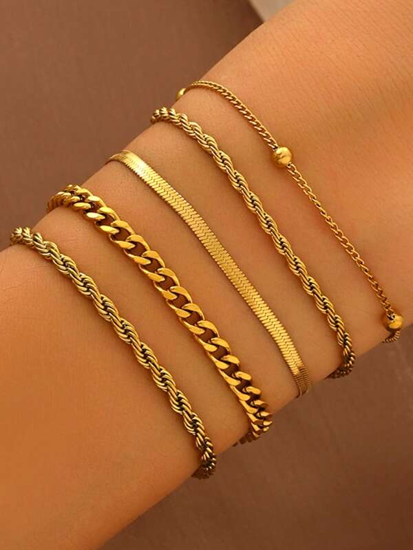 1/5-teiliges, einfaches, elegantes Mode-Metallarmbandsatz aus Edelstahl für Frauen, 18 Karat vergoldet, spiegelpoliert, vakuumbeschichtet, wasserdicht und nicht leicht verblassend, Schmuck für Frauen, geeignet für Frauenzusammenkünfte, Alltagstragen, europäischer Stil, großzügig personalisiert, luxuriöser Zirkonia-Armreif, Hochzeitsschmuck-Set, als Geschenk für Mädchen, Damen, Verwandte, Freunde, Geburtstage, Valentinstag, Muttertag, Geburtstagsgeschenke.