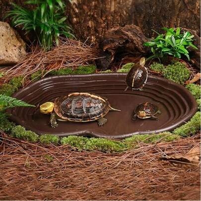 Large Reptile Bathing Pool With Hose Ramp Reptile Food Feeding Water Bowl Tortoise Amphibians Accessories For Turtle Bearded Dragon Lizard Frog Snake Gecko Scorpion (There Are Multiple Styles To Choose From) Design: The River Shaped Reptile Bathing Pool, Flexible Tube Drainage, Rounded Edge Is Smooth, Shallow Style, Don't Hurt Your Turtle.