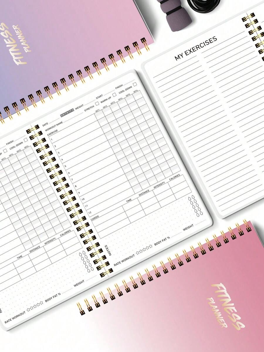 Trees Planejador de Fitness Capa Dura A5 (14,5cm X 20,6cm), Caderno Resistente de 48 Páginas para Acompanhamento de Exercícios, para Registrar Progresso, Definir Metas, Diário de Fitness Pessoal, Adequado para Exercícios em Casa e no Trabalho - Multicolorido - Visão 1