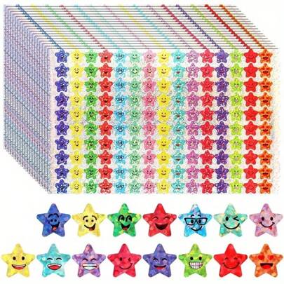 3000 Shining Star Stickers, Multiple Smiling Face Designs, 1500 Pieces Suitable For Student Rewards And Behavior Charts, Self-Adhesive Teacher Supplies