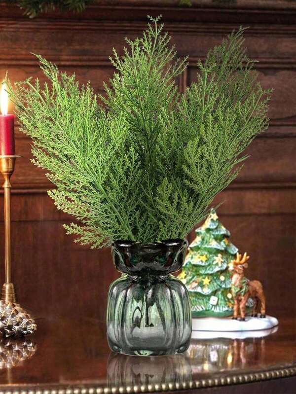 1/10/20pcs Single Pine Branch Plastic Simulation Green Plant Home Ornaments Christmas Tree Christmas Wreath Decoration Accessories Artificial Pine Sprigs Faux Greenery Stems Pine Picks Plastic Christmas Decor DIY Holiday Accessories Artificial Pine Branches Christmas Faux Cedar Stems, Artificial Faux Cedar Branches, Fake Christmas Greenery Pine Picks For Wreath Craft DIY Home Kitchen Decorations