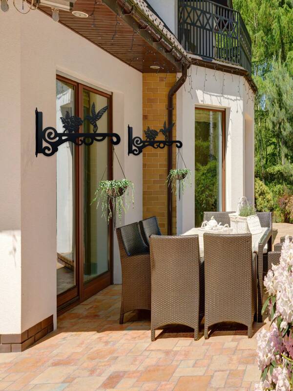 2pcs Elegant Black Iron Wall Plant Hooks With Graceful Bird Design – 25.4cm Rust-Resistant Metal Hangers For Indoor & Outdoor Hanging Plants, Bird Feeders, Wind Chimes, Lanterns, And More, Outdoor Decorations