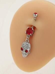 1 件哥特式恐怖黑色和红色骷髅图案肚脐穿孔，适合男士和女士，万圣节和恐怖主题派对装饰 - 彩色 - 查看 4