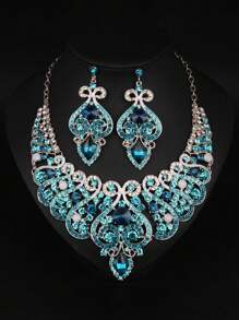 Set de 3 piezas de collar con colgante de cristal y aretes de moda, accesorios para vestir en fiestas, eventos y días festivos