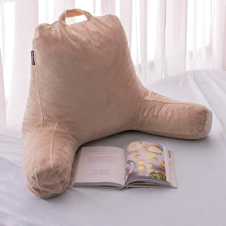 Milliard Reading Pillow With Shredded Memory Foam, Large Adult Backrest With Arms, Back Support For Sitting Up In Bed With Washable Cover (Sit Up Pillow) Pink - Yellow - View 1