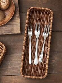 1pc Imitation Rattan Storage Basket, 3 Sizes Creative Portable Household Spoon Fork Knife Storage Container Suitable For Knives, Forks, Spoons, Tableware, Makeup Tools, Office Stationery, Tool Desktop Storage, Tableware Drainage Storage Box, Household Tableware Storage Box, Kitchen Accessories.